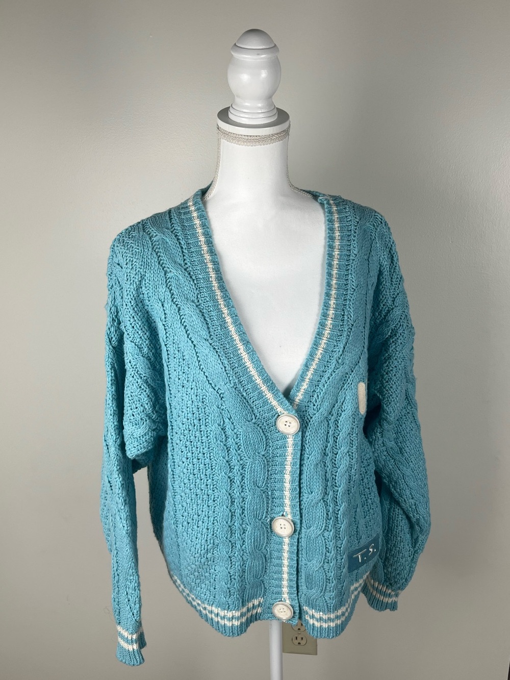 Taylor Swift 1989 Eras Tour Teal Cable-Knit Button Cardigan